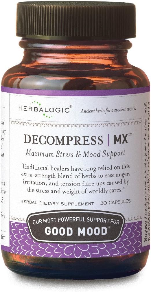 Herbalogic - Decmpress MX Herb Capsules - ความเครียดสูงสุดและ Tension evation - ลดความโกรธและอารมณ์, การสนับสนุนเชิงบวก, การสนับสนุนเชิงบวก - อาศัยสูตรดั้งเดิมจีน เหยาซาน - 30 เคานต์