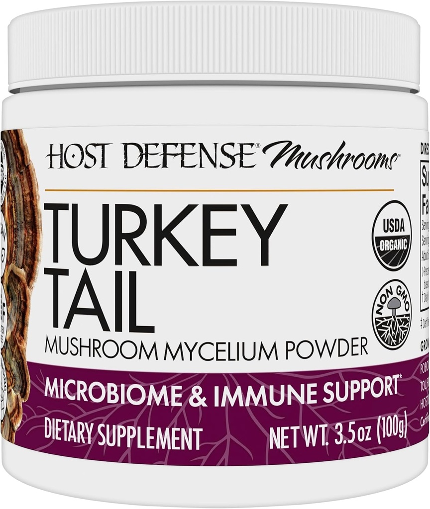 Host Defence Turkey Uodegos grybų milteliai - Digistive Health & Immune Response Support Priedas - Grybų priedas virškinimo traktui & Gut Microbiome Support - 3,5 oz (66 Paslaugos)