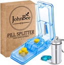 John Bee Pill Cutter – 小型或大型药丸的最佳药丸 Cutter – 设计于美国 – 切除维生素 – 包括 键链药丸 持有器(蓝色)