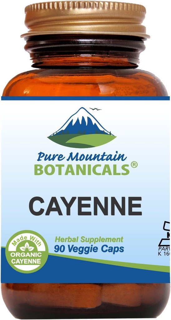 Pure Mountain Botanicals Cayenne Pepper kapsułki - 90 Kosher Vegan Czapki z 500mg Organic Cayenne Pepper z Capsaicin
