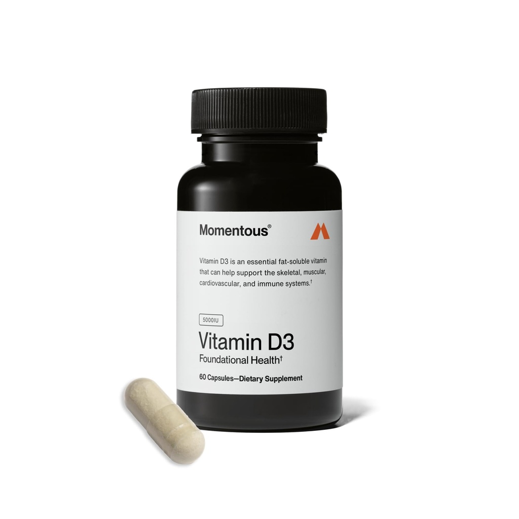 Momentous Vitamin D3 Supplement - 5,000 IU Capsules for Foundational Health Support - NSF Certified for Sport - Gluten Free - 60 Servings
