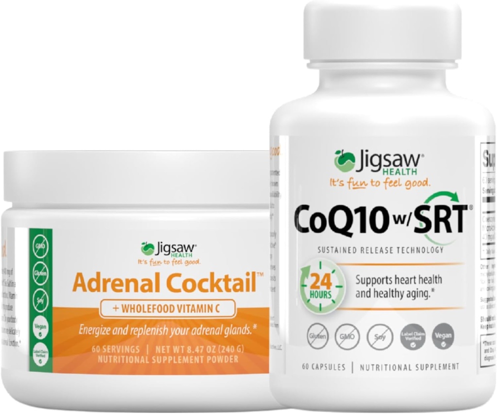 Jigsaw Health Bundle | קוקטייל Adrenal, 60 משרתים (Jar), ו-CoQ10 w/SRT, 60 קפסולות