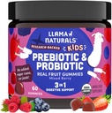 Llama Naturals Kids Probiotikoak zuntz prebiotiko, Vegan, Prebiotiko organikoak eta Probiotikoak Gumies Osasunerako, Toddler Real Fruit Gummy Vitamins, No Added Sugar Cane, Mixed Berry, 60 Ct