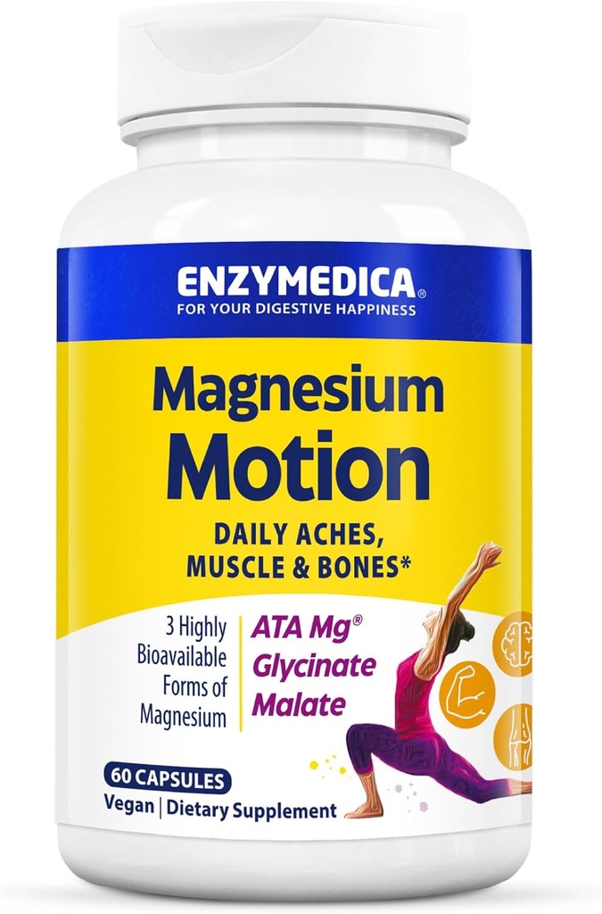 Enzymedica, Magnesium Motion med 3 former for magnesium, ATA Mg, Glycinat, Malat, Soothes Avslappende smerter, støtter bein og muskler, 60 greve