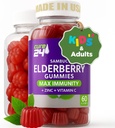 Sambucus Elderberry Gummies + C bitamina + Zinka Kids & Adults, X3 Inmune Support, Flavors Natural + Osagaiak, Vegan, Ez-GMO, Made in USA (60)
