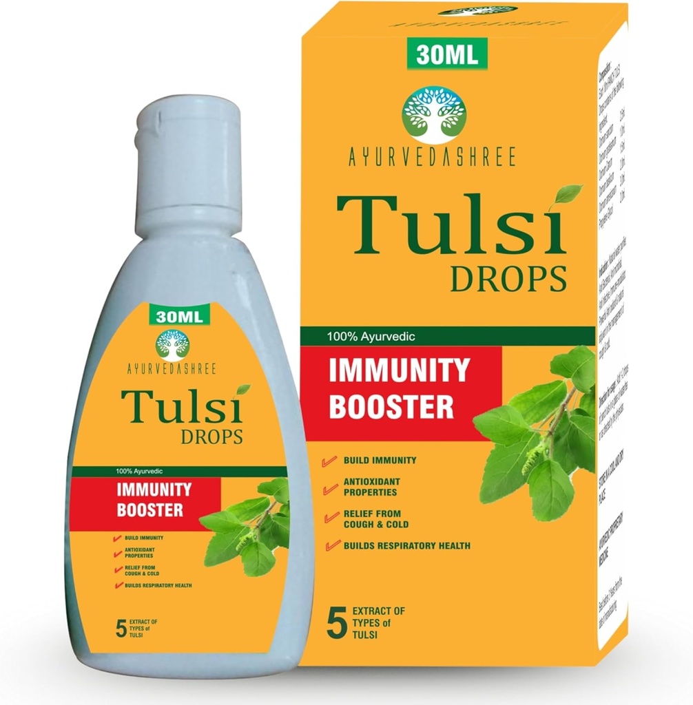 Tulsi Drops Natural Immunity Booster 30 ML Pack - Certifierad 5 Different Rare Tulsi, Holy Basil Drops 30 ML
