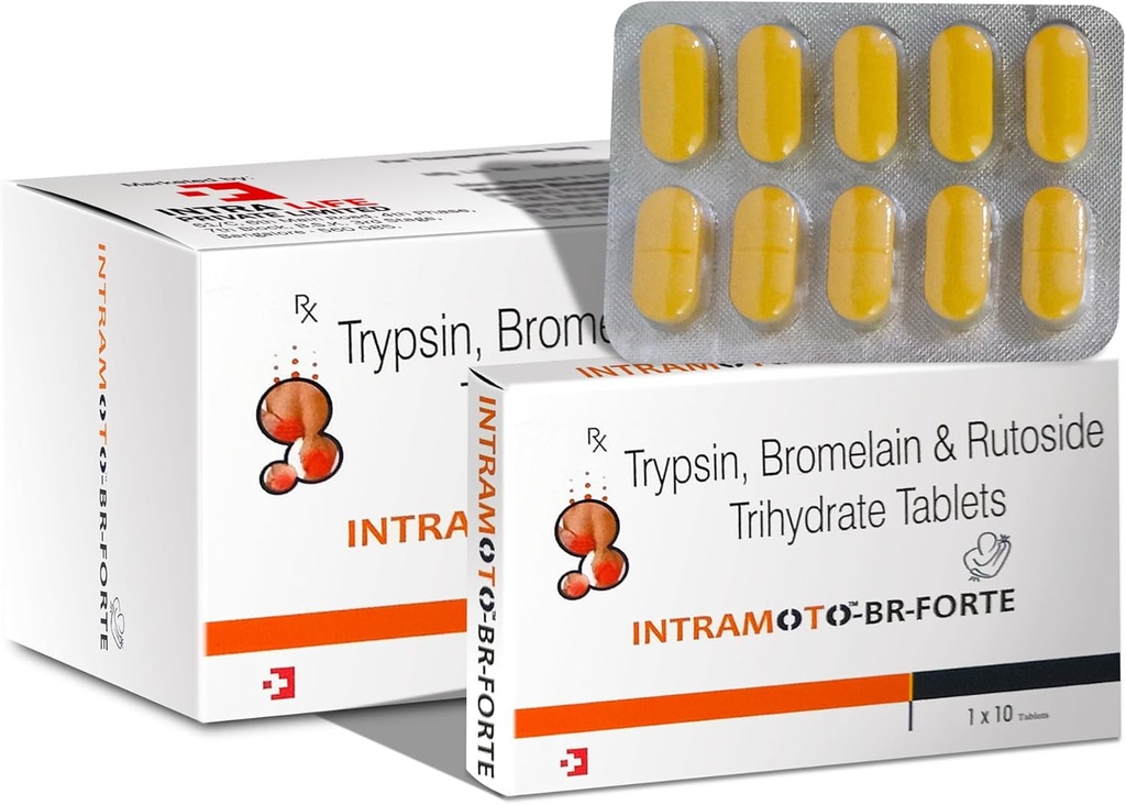 INTRAMOTO-BR-FORTE TABS Trypsin 96mg + Bromlain 180mg + Rutoside Trihydrat 200mg
