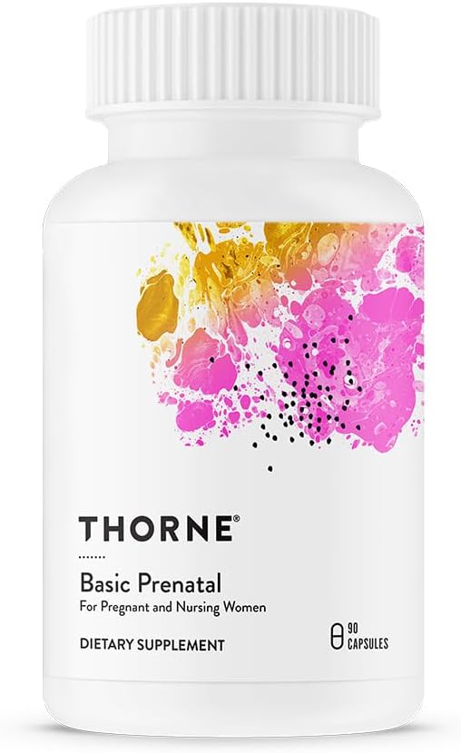 THORNE - Basic Prenatal - Well-Researched Folate Multi עבור נשים בהריון וסיעוד כולל 18 ויטמינים ומינרלים, Plus Choline - Gluten, Milk & Soy-Free - 90 קפסולות - 30 משרתים