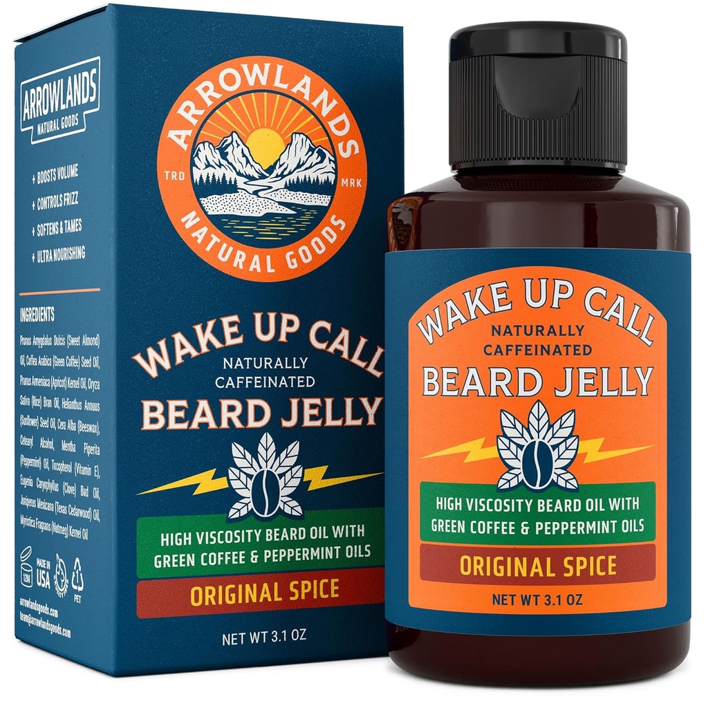 Wake Up Call Beard Jelly - koffein Beard Növekedési olaj Virgin Green Coffee Oil & Peppermint, Natural Thickener and Moisturizer (3.1oz, Original Spice)