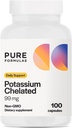 PureFormulas Potasium Supplement Chelated 99 mg Altamente Absorbable Pure Potassium Formula for Energy, Nerve, Muscle, Kidney, Heart, and Skeletal Support, Non-GMO - 100 cápsulas vexetarianas.