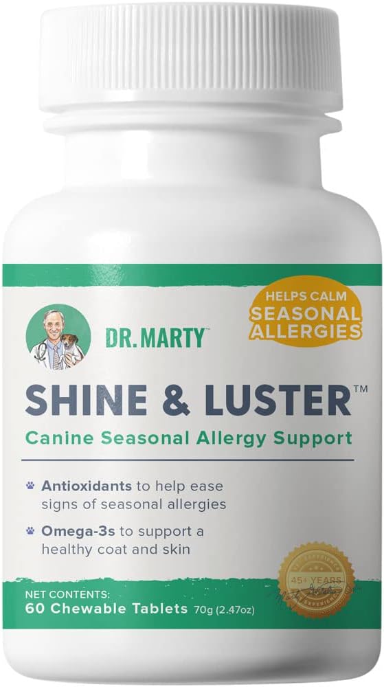 Dr. Marty Shine & Luster Sezónní Alergie Podpora Žvýkačky pro psy, 60 Ct.
