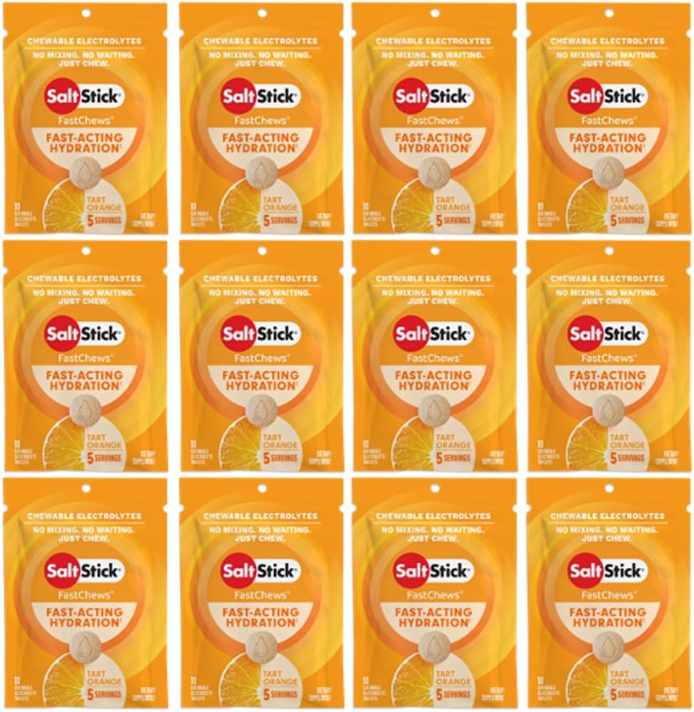 SaltStick Electrolyte FastChews - 120 카운트 오렌지 맛 - Hydration, Salt Tabs 용 전해질 정제 - 10 카운트 (12 팩)