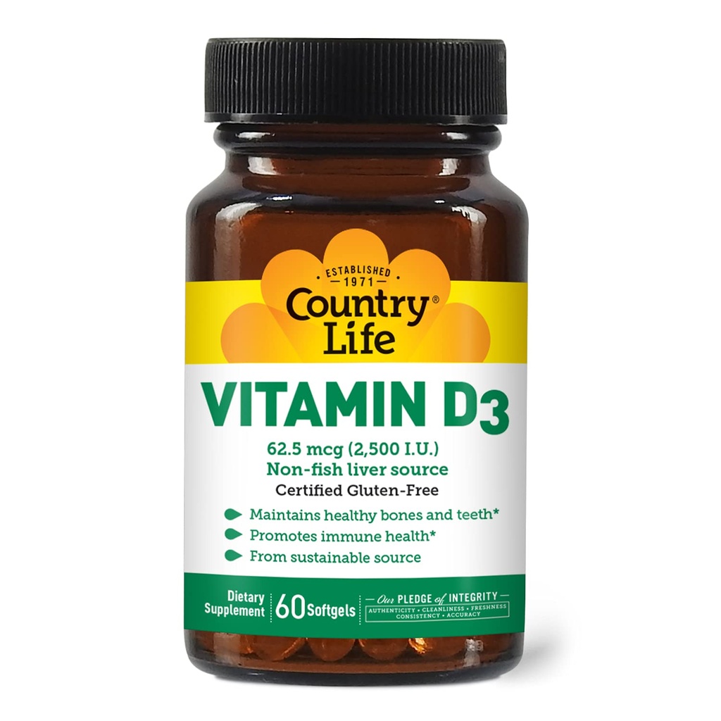 Country Life Vitamin D3 2500 I.U. Gluten-Free, 60 Softgels