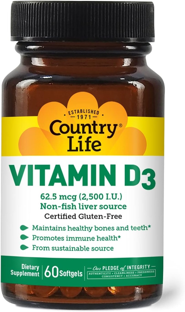 Vitamina D3 2500 I.U. Gluten-Free, 60 Softgels