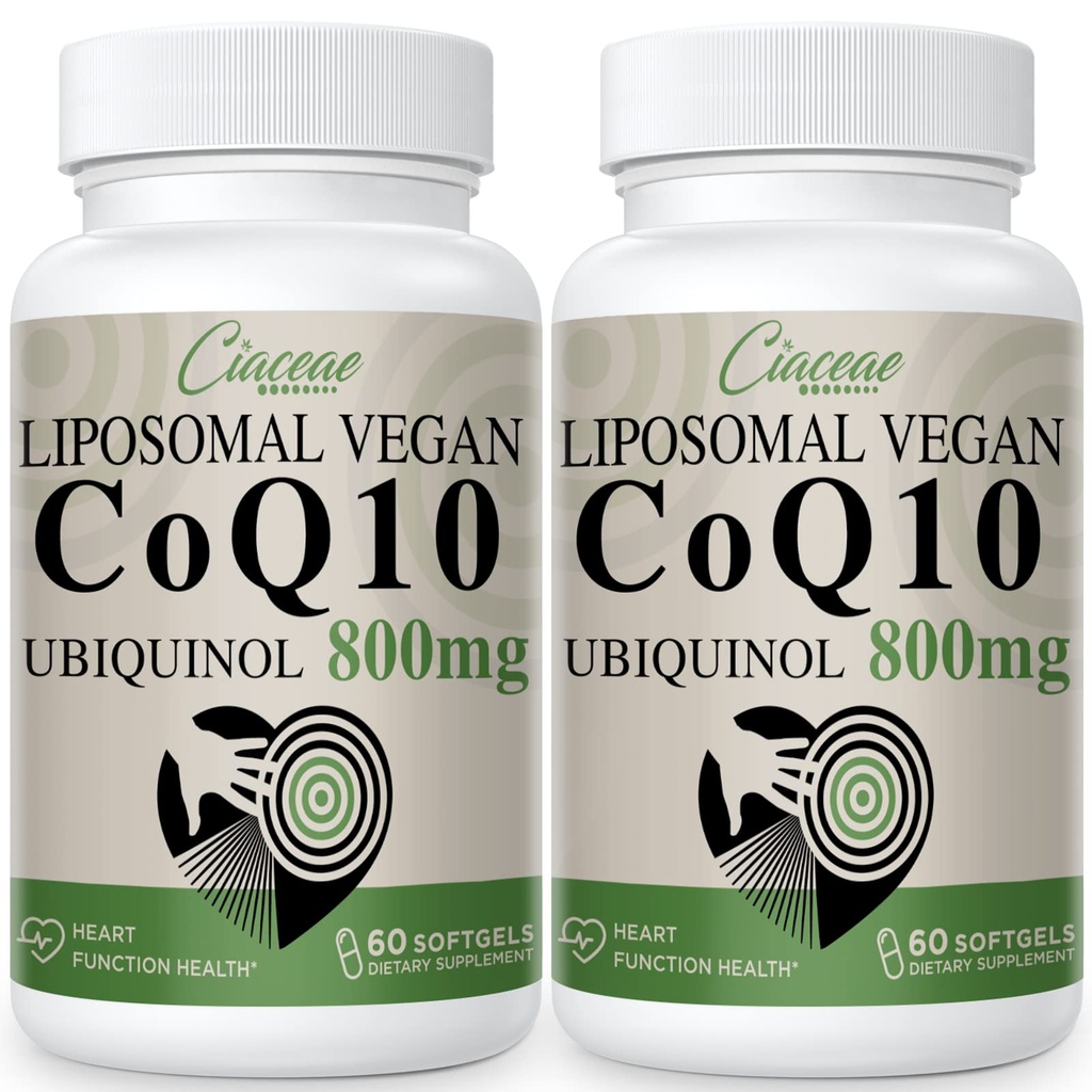Liposomal CoQ10 800mg Ubiquinol Softgel, Max Absorption Ubiquinol Coenzyme Q10, Ubiquinol CoQ10 Supplement for Antioxidant, Heart Function & Energy Production, Pure CoQ10 800mg, 120 Vegan Softgels