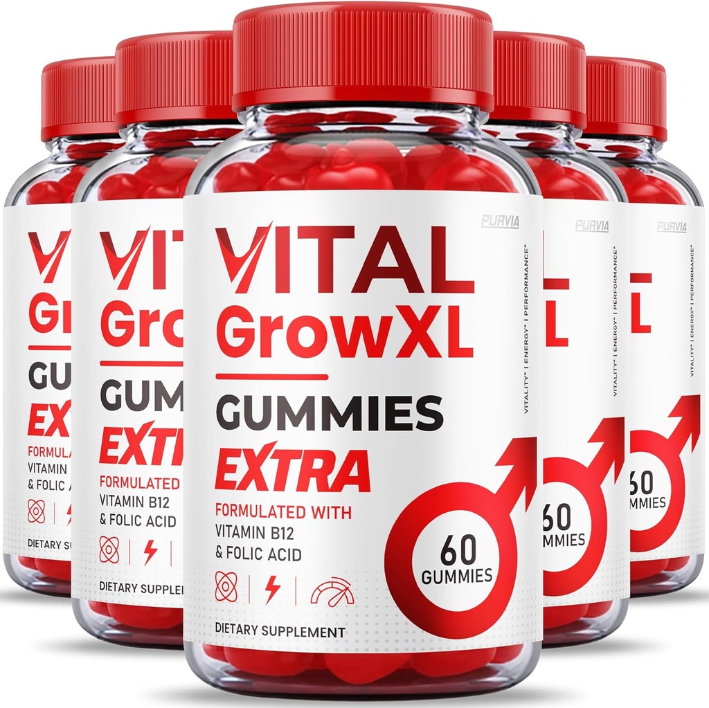(5 Pack) Vital Grow XL Gummies - Maximum Strength Formula - Vial Grow XL Extreme Strength Formula, Vital Grow XL Reviews, Overall Daily Health Support 1000mg Maximum Wellness Supplement (300 Gummies)