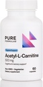 PureFormulas Acetil L-Carnitina Cognitive & Memory Supplement L Carnitina pentru creier, Focus, & Calm Alcar, 500mg lactate gratuit non-GMO 60 capsule