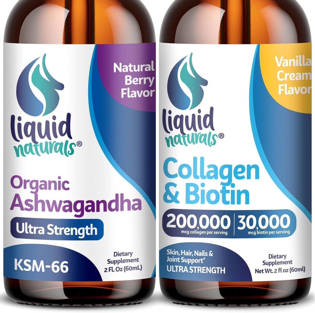 Liquid Collagen, 2 Fl. Oz Ultra- Strength Liquid Collagen pro ženy, Vitamin B7 Collagen Peptides, Biotin a kolagen Dopples Novartis Ashwagandha Drops - 2000mg - 6X Silnější než pilulky a kapsle, jako