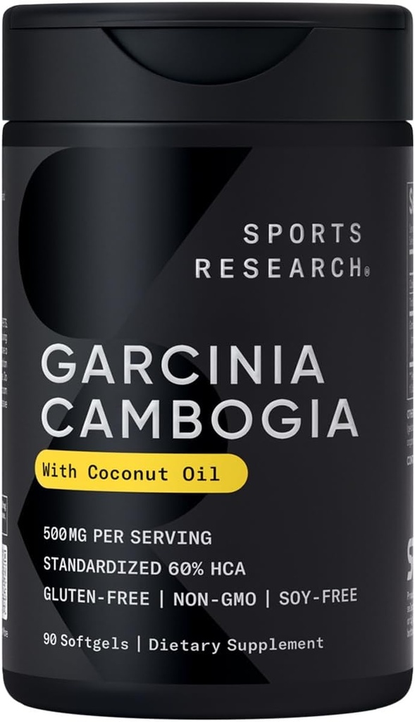 Sportovní výzkum Garcinia Cambogia Extract (60% HCA) s extra Virgin Organic Coconut Oil CLAND124; Non- GMO, Soy & gluten zdarma (90 Tekuté ponožky)