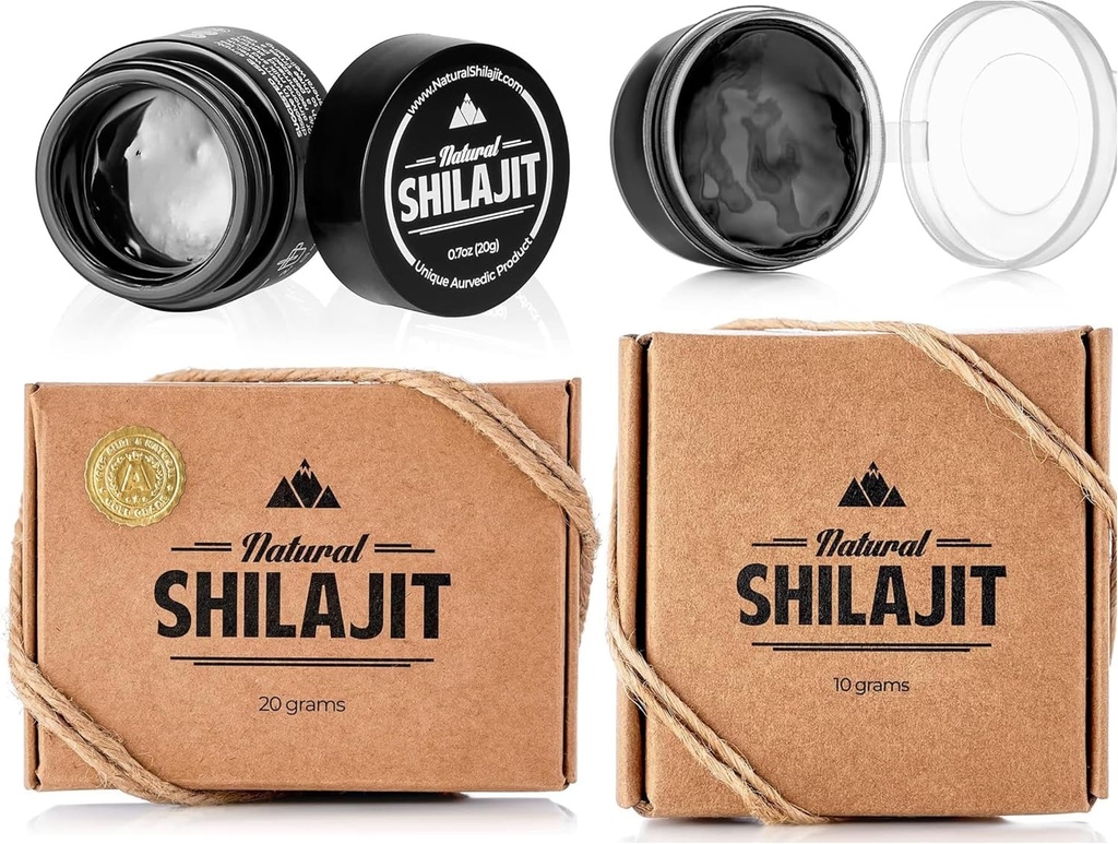NATURAL SHILAJIT Resin - Shilajit dodatek s Fulvic Acid & Trace minerály, rostlinné živiny pro energii, imunitní podpora a vitalita - 20 Gram & 10 Gram