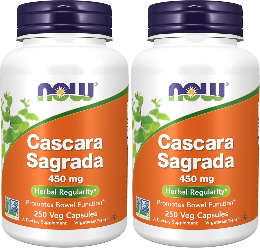 NOW Supplements, Cascara Sagrada (Rhamnus purshiana)450 mg, 250 Veg Capsules (Pack of 2)