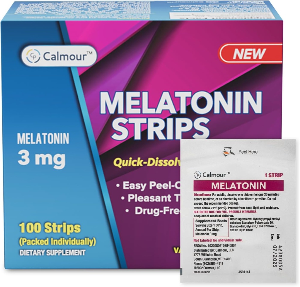 100 Muntlig søvnstriper | Rask dissolving 3 mg Melatonin Strip | Fungerer raskere enn gummier | Avslapping Napping kosttilskudd | Den ultimate sovehjelp for bedre hvile og øye helse