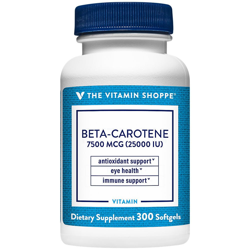 The Vitamin Shoppe Beta-Carotene 25000IU Vitamin A - Antioxidant Vision & Immune | Pro-Vitamin A Carotenoid | 300 Softgels | Eye Health