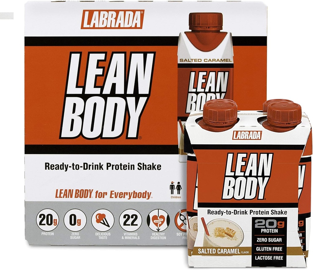 LABRADA NUTRITION - Lean Body RTD Whey Protein Shake, Comfortable On- The- Go Meal Explacement Shake for Men & Wolny od laktozy i glutenu, Sól karmel (opakowanie 16)