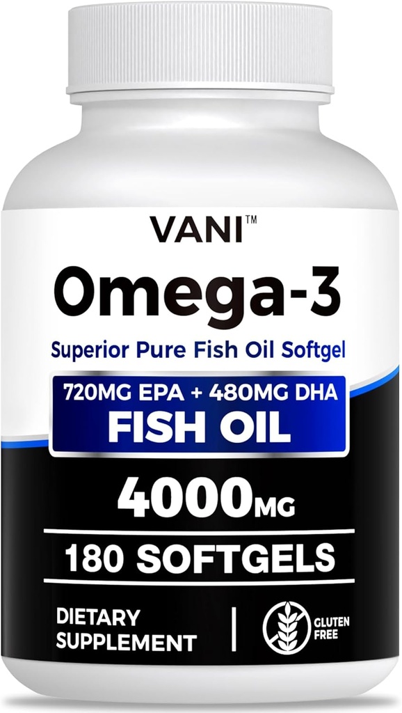 Žuvų taukai Omega 3 ® 4000mg, 180 Softgels ® Omega 3 riebalų rūgščių papildai su EPA & DHA smegenų ir širdies sveikatai *