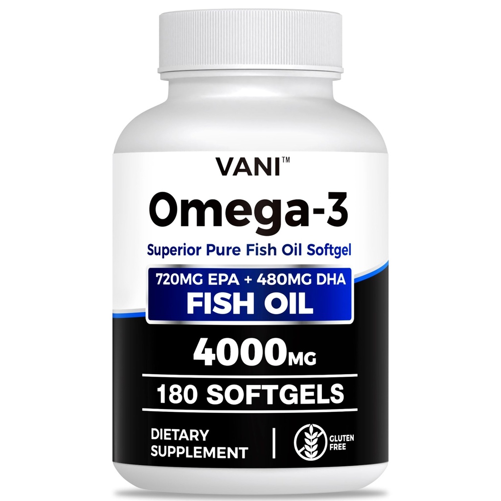 Fish Oil Omega 3 （4000mg）, 180 Softgels，Omega 3 Fatty Acid Supplements with EPA & DHA for Brain & Heart Health*