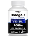 Fish Oil Omega 3 （4000mg）, 180 Softgels，Omega 3 Fatty Acid Supplements with EPA & DHA for Brain & Heart Health*