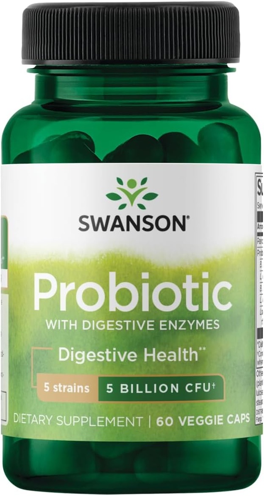 Swanson Probiotikoa, Enzymes Digestiboarekin 5 mila milioi Cfu 60 Veg kapsulak