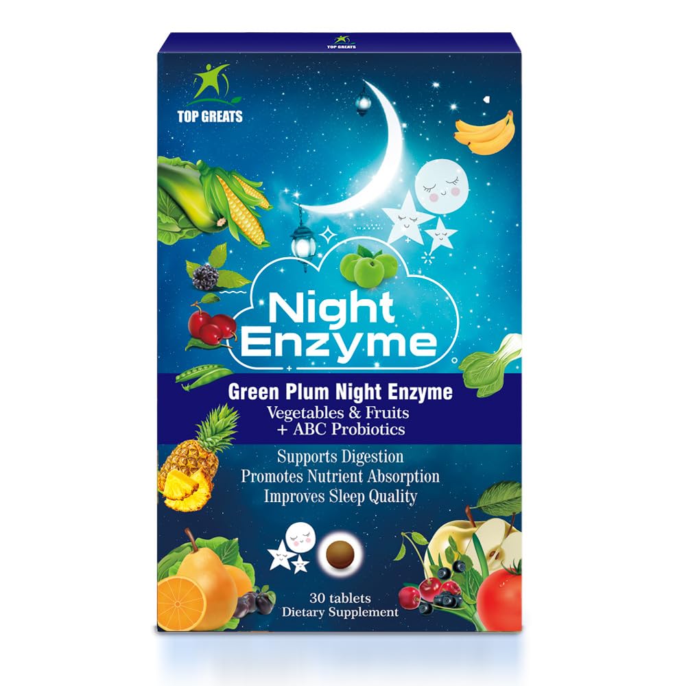 Night Enzyme, Daily Multi Digestive Enzymes, Green Plum Fruit and Vegetables with Probiotics, Relief Bloating, Better Sleep Quality, for Men and Women, Promote Digestive Health- 60 Tablets