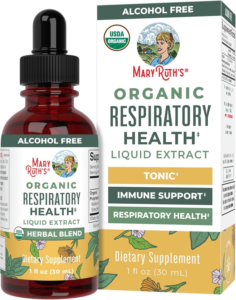MaryRuth Organics USDA Organic Respiratory Health Liquid Drops with Mullein Leaf 