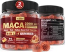 2 Pack Sugar Free Maca Root Gummies 2000mg con Ashwagandha, Tribulus Terrestris, Rhodiola, Panax Ginseng, L Arginine & L Tyrosine - Organic Black Yellow Maca Root para mulleres apoio enerxético