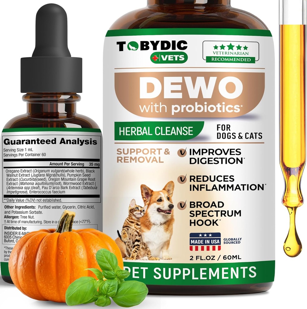 Broad Spectrum Herbal Intestinal Defense with Probiotic for Cats & Dogs - Natural Support Assistances to Remove Toxins - supplement drops - Made in USA