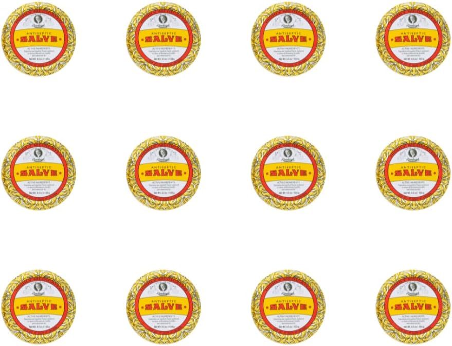 Rawleigh Antiseptic Salve Iconic Yellow Big Tin: 4.5 oz, Multi-Purpose Ointment Soothes Cuts, Bruises, Irritations, Turpentine, Phenol, Cottonseed Oil & Paraffin, Jatorrizko Formula - 12ko paketea