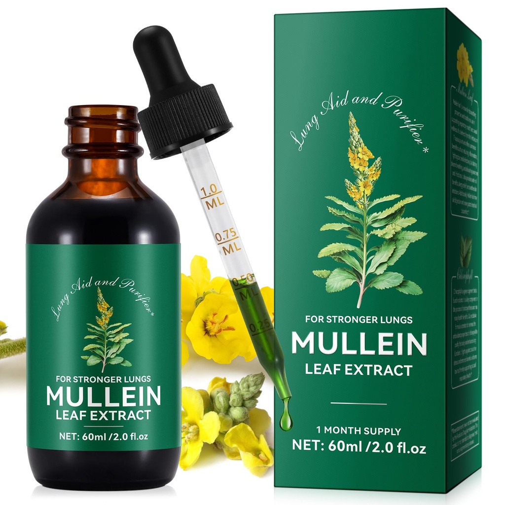Mullein Leaf Extract Drops-Organic Liquid Mullein Extract Supplement for Lungs Health - Vegan, No AdditivesBronchial Cleanse for Health Support