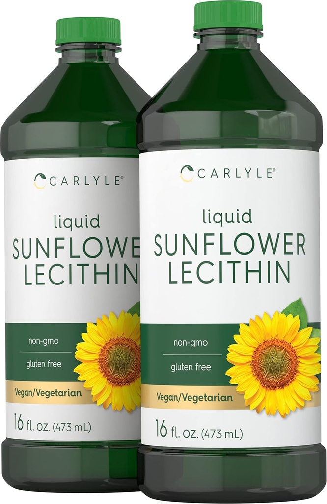 Carlyle Sunflower Lecithin Liquid | 16 oz | 2 Pack | Vegan, Vegetariano, Non OGM, Soy Free, Gluten Free