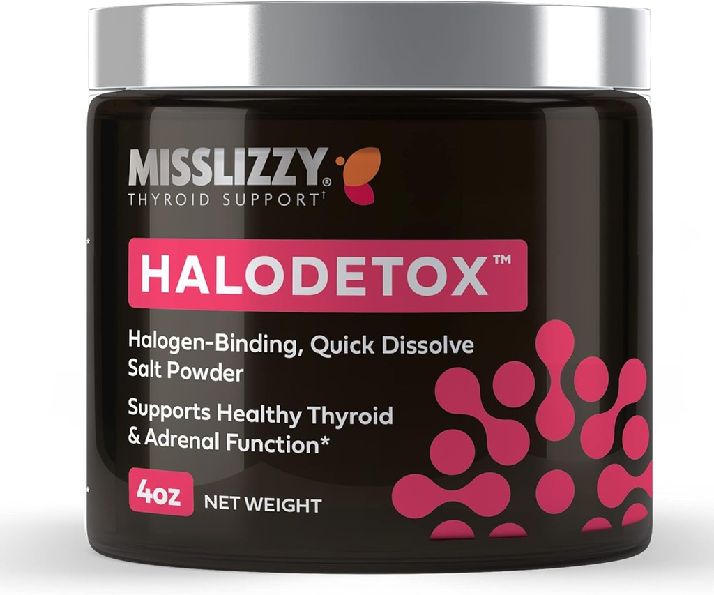 Miss Lizzy HaloDetox – Puro, pó de sal rosa não refinado com 80 Minerais para Halogen Detox Bromo, Cloro, & Fluoreto, Eletrólitos Replenish, & Suporte Funções saudáveis da tireóide & Adrenal – 4 onças