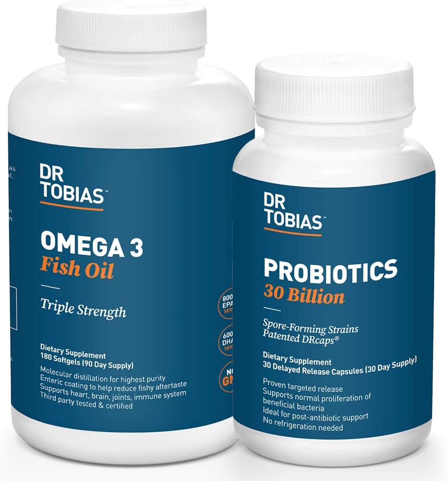 Dr. Tobias Probiotika 30 milliarder og Omega 3 Fish Oil (2000 mg) for digestiv støtte og total helse