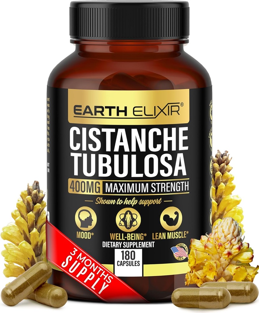 Earth Elixir Cistanche Tubulosa 400 mg (180 kapslit) 3 kuud Tarne - valmistatud USAs - 3. partei testitud - Cistanche Supplement - Zero Fillers - Max Purity - Nootropics - 100% puhas Cistanche Herb