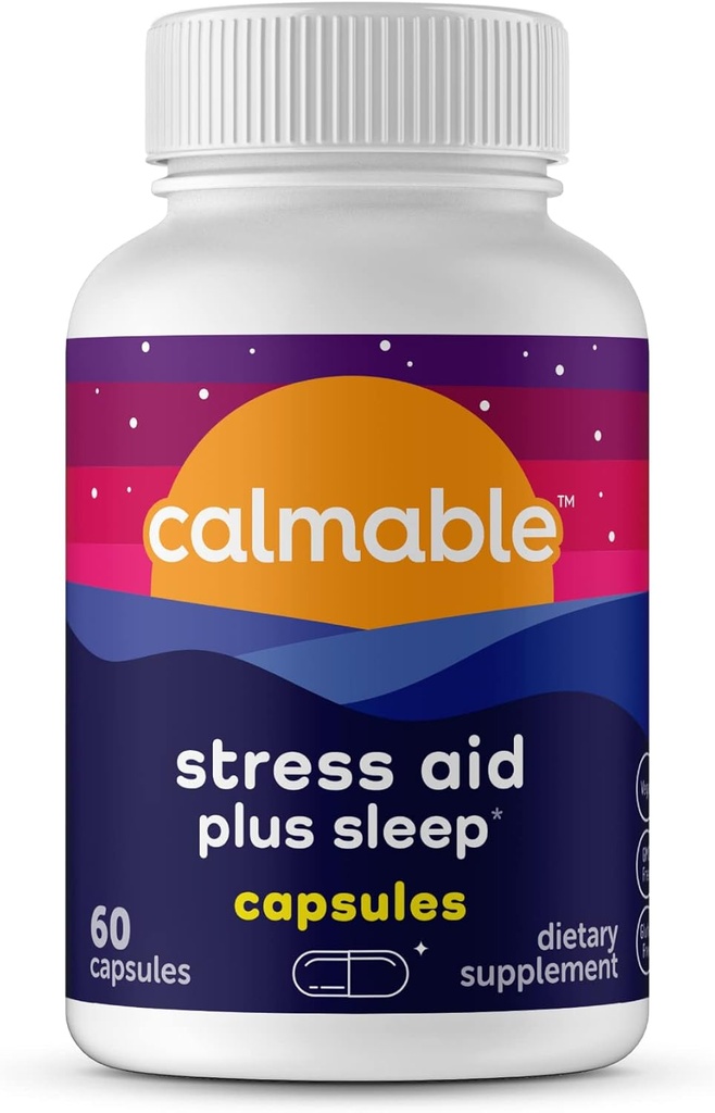 Stress Relief Aid Plus Sleep Support - De-Stress, Relax and Sleep Better - Vegan - με μελατονίνη, Ashwagandha και L Theanine - Anti Strress Support Vitamin Dietary Supplement - 60 Κάψουλες