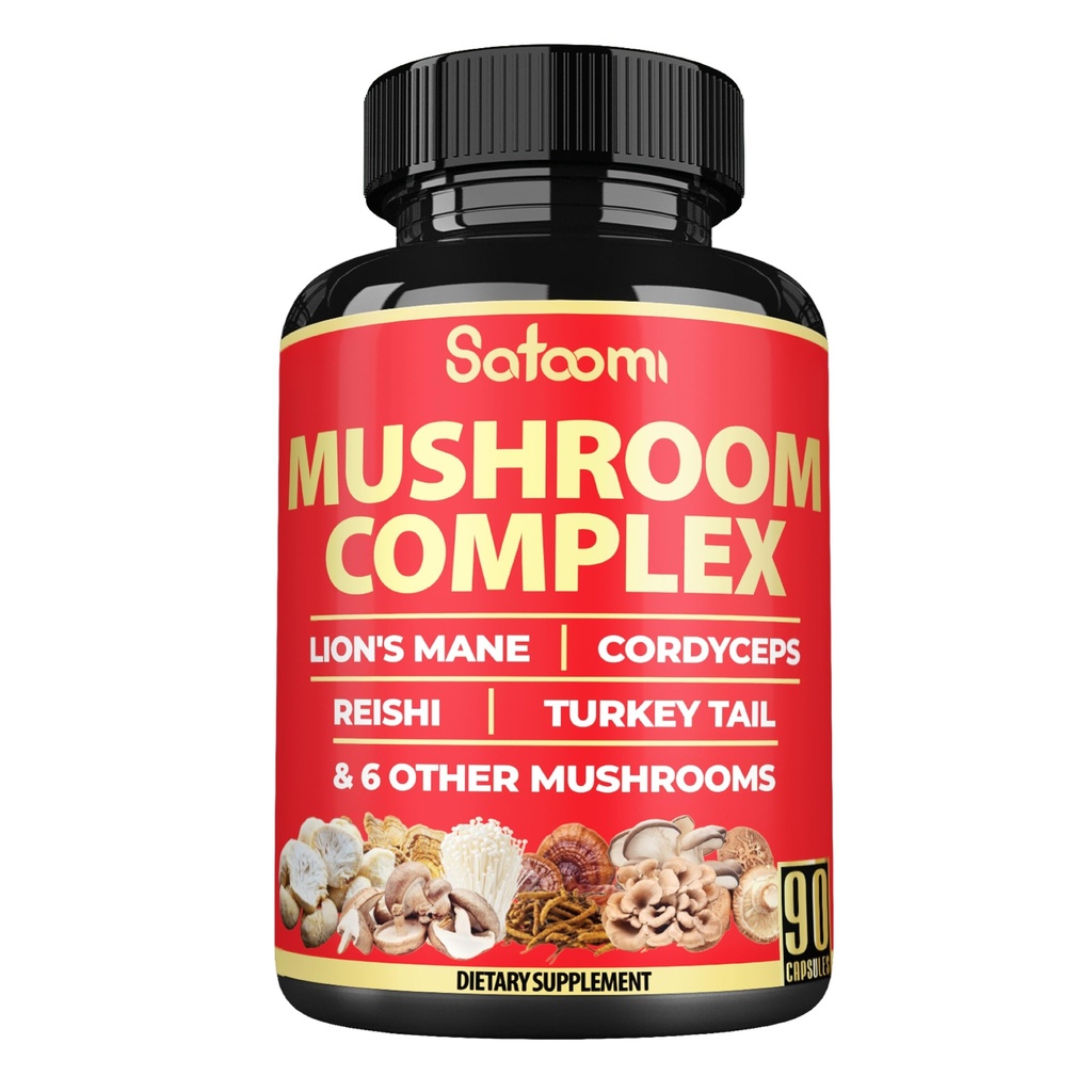 Satoomi 90 Capsules - 10in1 Turkey Tail Supplement with Lions Mane, Turkey Tail Mushroom, Reishi Mushroom & Others - for 90 Days
