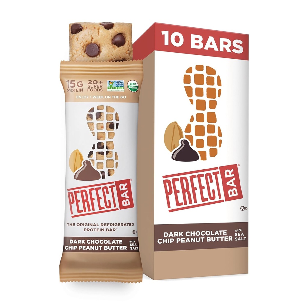 Bar perfetto, Bar di proteine del burro di arachidi di cioccolato scuro, Proteine alta, Organico, Gluten Free, Soy Free, Non OGM, No Zucchero Alcol, 2.3 Ounce Bar, 10 Conte