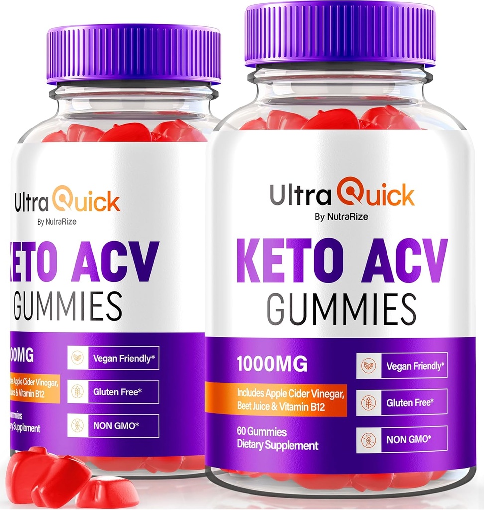 (2 пакет) Ultra Quick Keto ACV Gummies, UltraQuick Keto+ACV Підтримка втрати ваги, Premium Keto Plus ACV Formula, Натуральний Apple Cider Vinegar, Офіційні відгуки про Gomitas (120 Gummies)