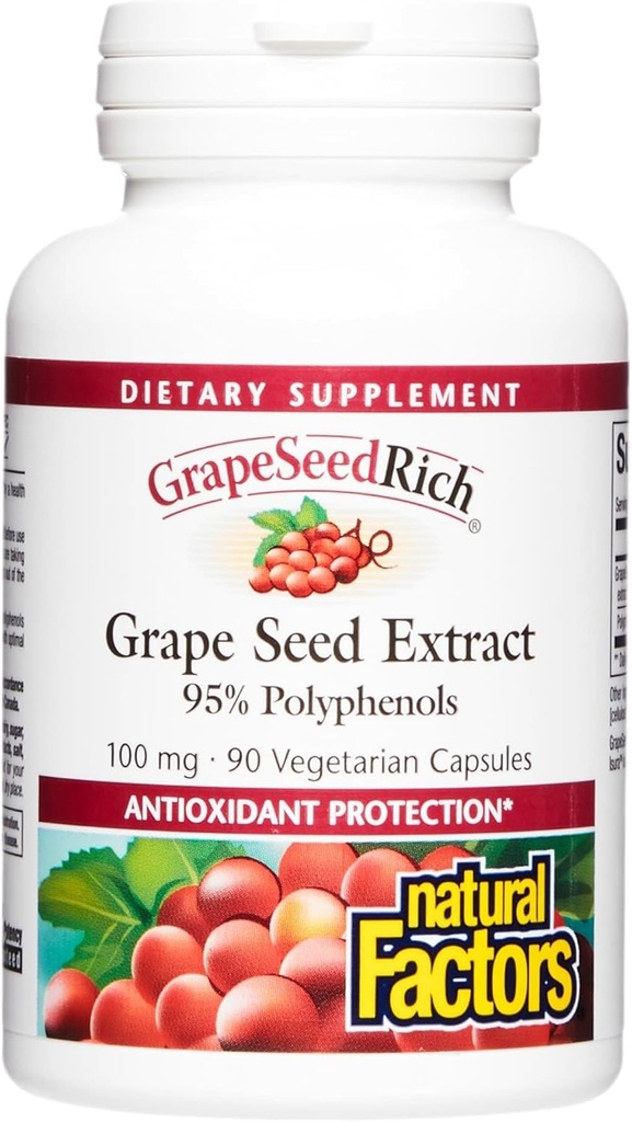 Natürliche Faktoren, GrapeSeedRich Grape Seed Extract, Antioxidans Unterstützung für gesunde Entzündungsreaktion, 90 Kapseln