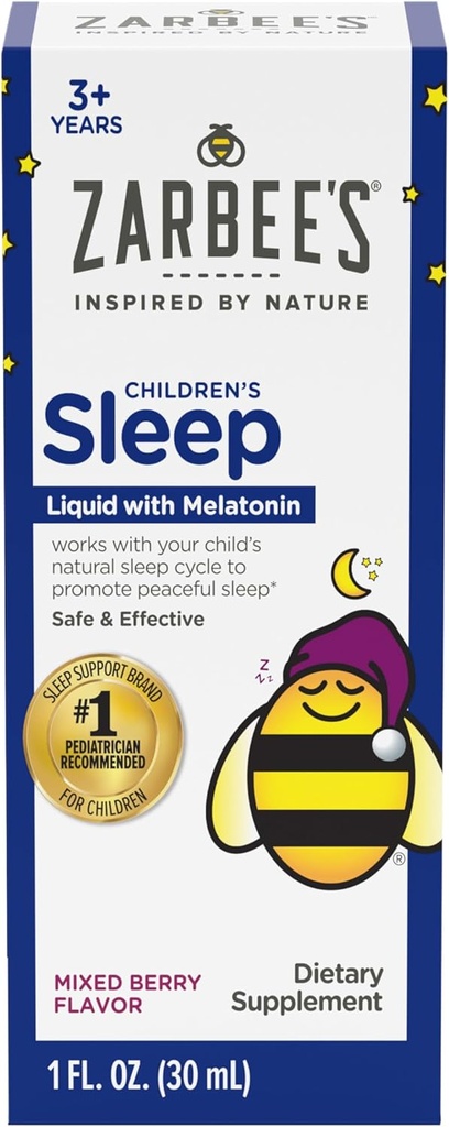 Zarbee děti melatonin Spánek dodatek tekutý, 1mg melatonin, Drog- Free & Efektivní, snadné vzít přírodní Berry Flavor pro děti věku 3 a více, 1 Fl Oz láhev