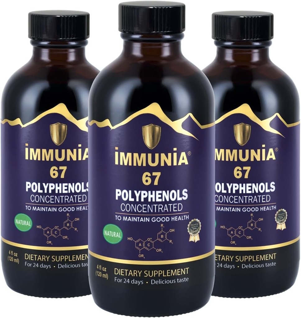 Immunia 67 polyfenoler - Elderberry Concentrate & Antioxidant Frukt. Premium Antioxidant Supplement med 67 polyfenoler (Anthocyaniner, Quercetin, Resveratrol, etc.) 24-dagars Supply per flaska (3-Pack)