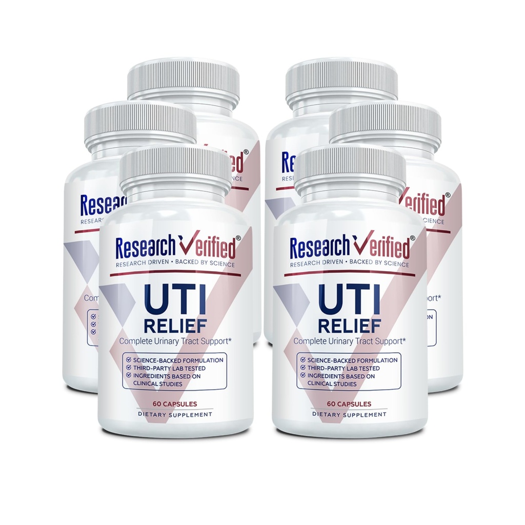 Research Verified UTI Relief - Urinary Tract Support Supplement - 100% Natural, Vegan with Lingonberry, Cranberry & D-Mannose - 6 Bottle (6 Month Supply)